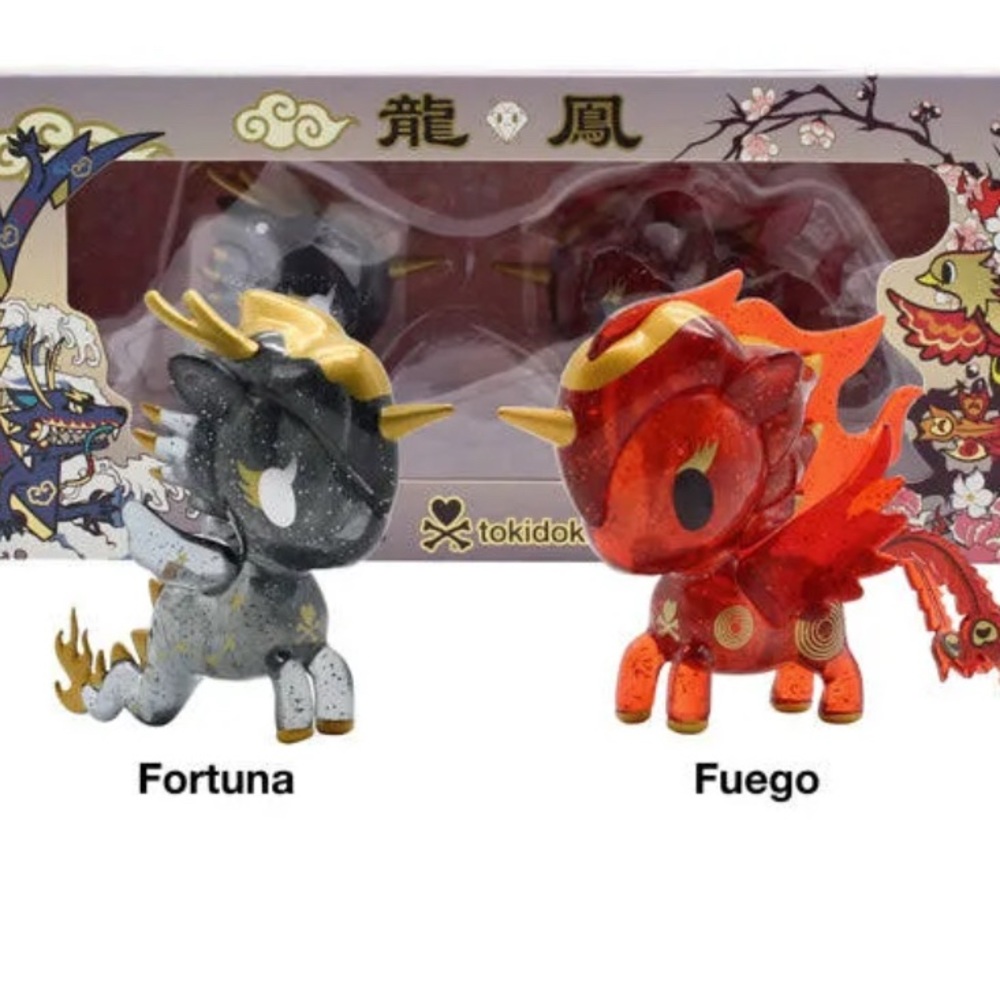 Tokidoki Unicorno Fortuna & Fuego 2-Pack Phoenix & Dragon Figure Set NWOT In Box